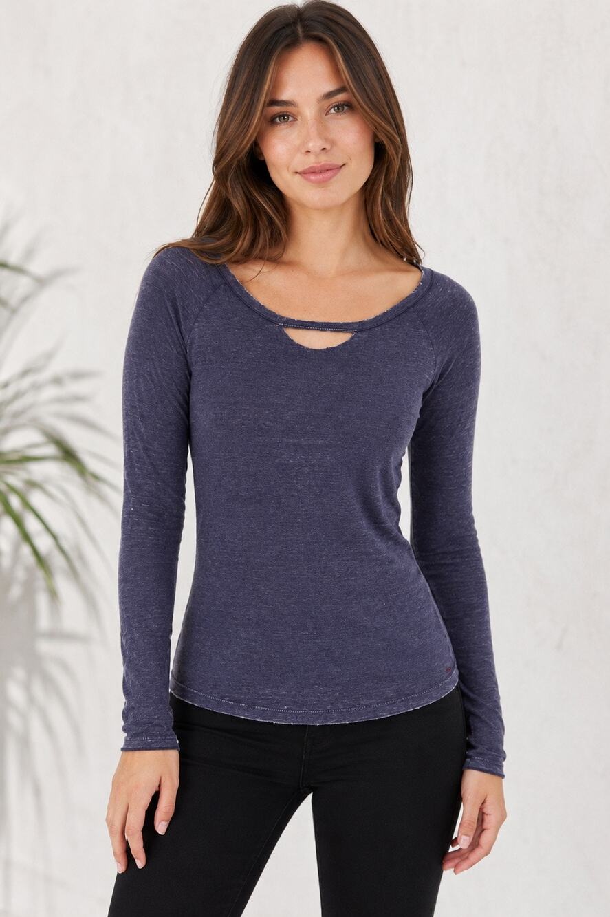 n:PHILANTHROPY Andre Burnout Long Sleeve Tee Cutout Scoop Neck Distressed USA S